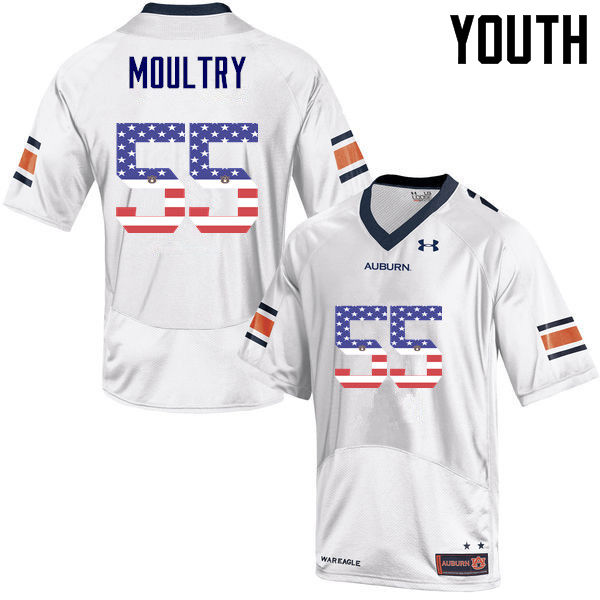 Youth #55 T.D. Moultry Auburn Tigers USA Flag Fashion College Football Jerseys-White
